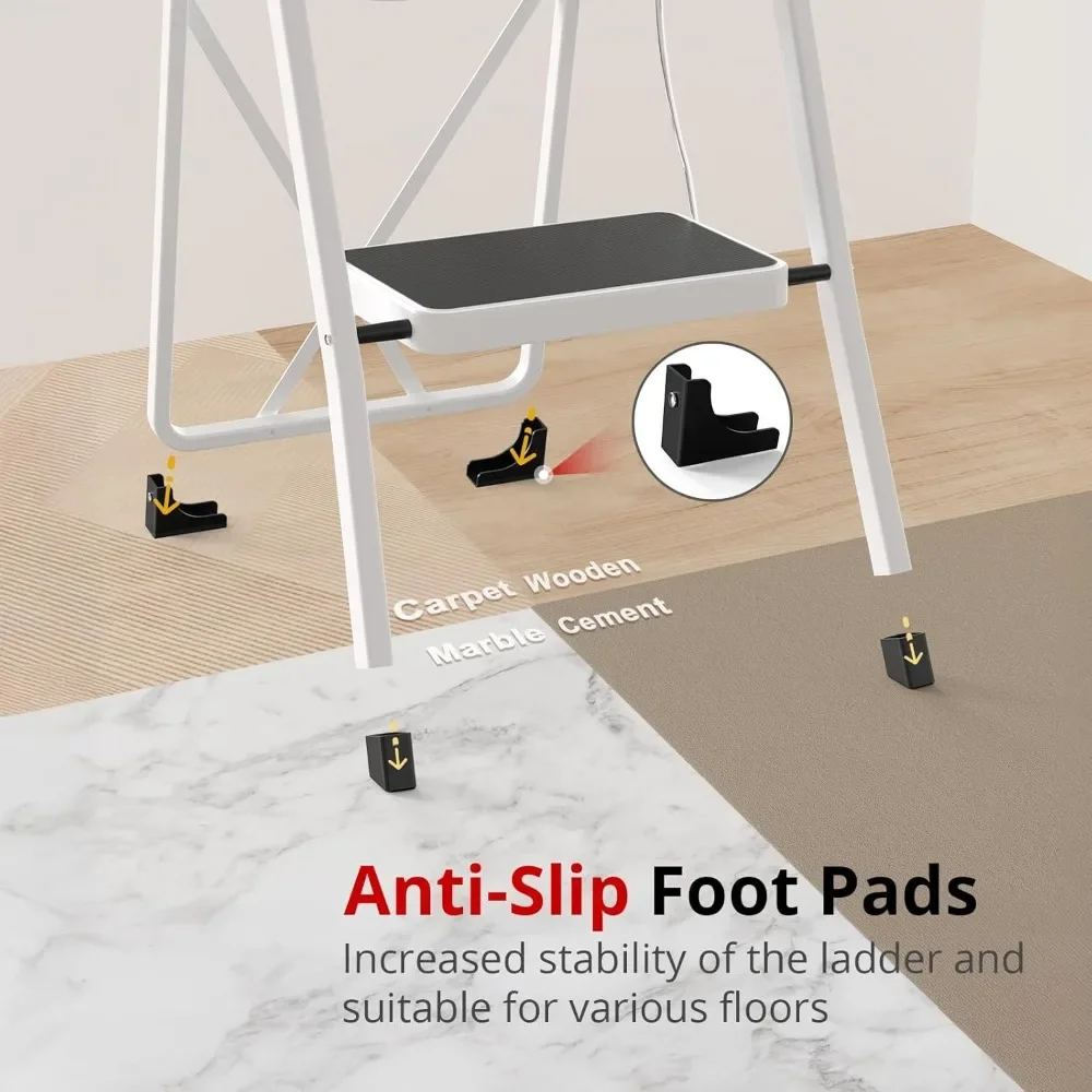 Step Ladder Folding Step Stool for Adults with Anti-Slip Pedal,330 lbs Capacity for Kitchen, Home,White