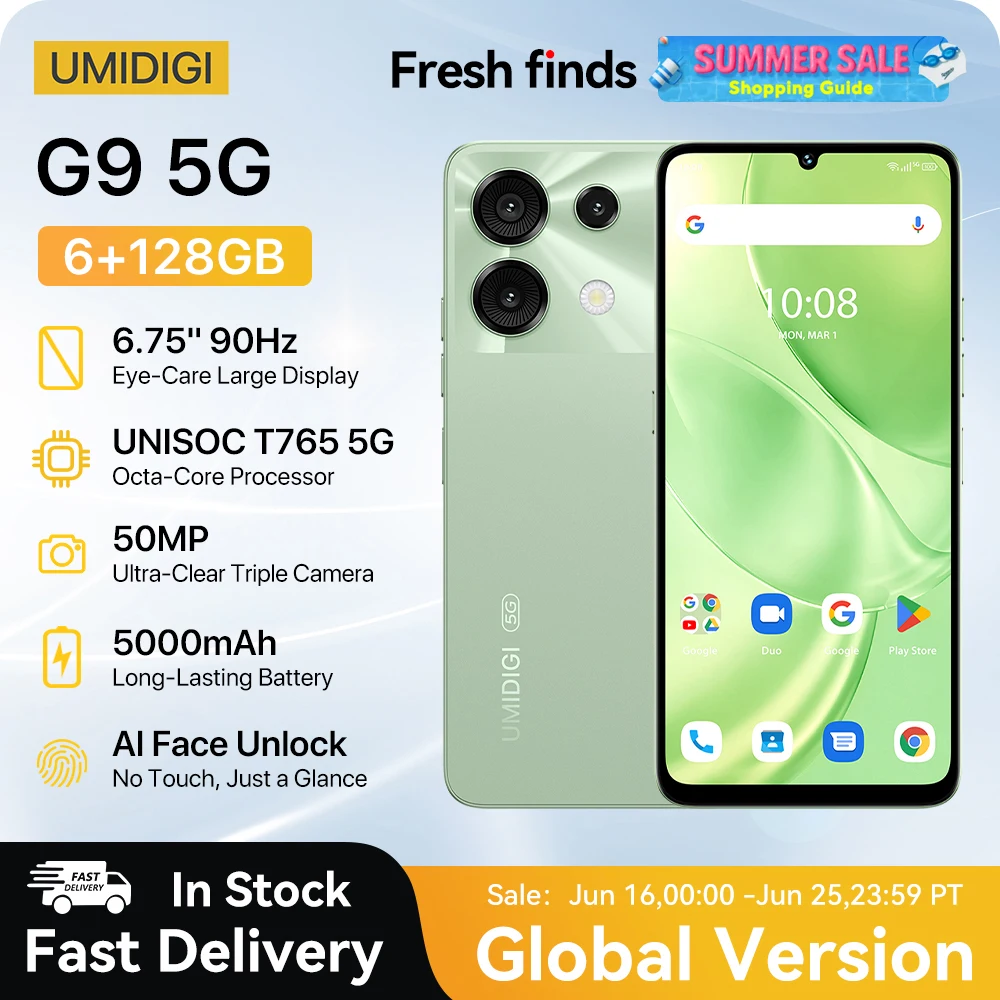 [World Premiere] UMIDIGI G9 5G Smartphone 5G Android 14  8-Core 6GB 128GB 6.75” 90Hz HD+ 50MP 5000mAh 18W Charging 5G cellphone