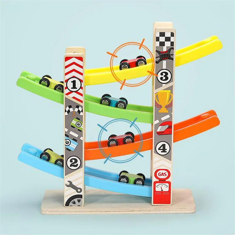 4/7 Track ไม้ Ramp Racing เด็กวัยหัดเดินของเล่นรถชุด Montessori ของเล่นเพื่อการศึกษาเกม Mini Inertia สไลด์ Roller Coaster Racing