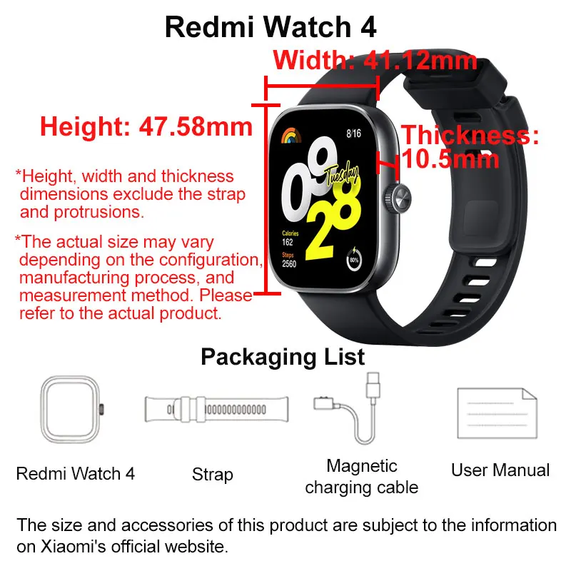 Auf Lager Globale Version Redmi Watch 4 Smartwatch Ultra Large 1,97'' AMOLED-Display 20 Tage Akkulaufzeit Unterstützt 5 Systeme