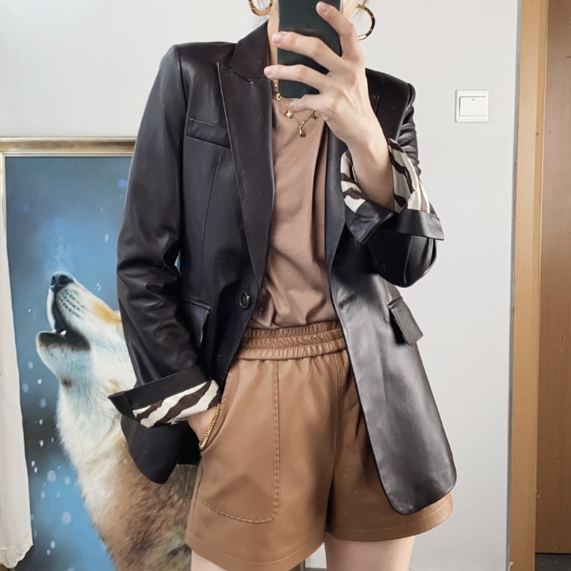 Bao Da Chính Hãng Áo Khoác Nữ Spring Thời Trang Feminino Slim Áo Cộc Mujer Dài 1 Nút Bấm Bỏ Túi Có Khả Năng Áo