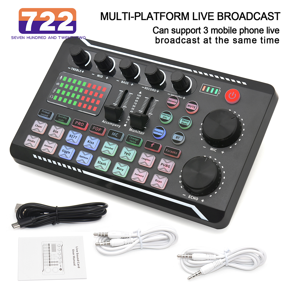 Live-Soundkarte und Audio-Interface mit DJ-Mixer-Effekten Sprach wechsler Bluetooth-kompatibler Mixer für Live-Streaming-Gesang