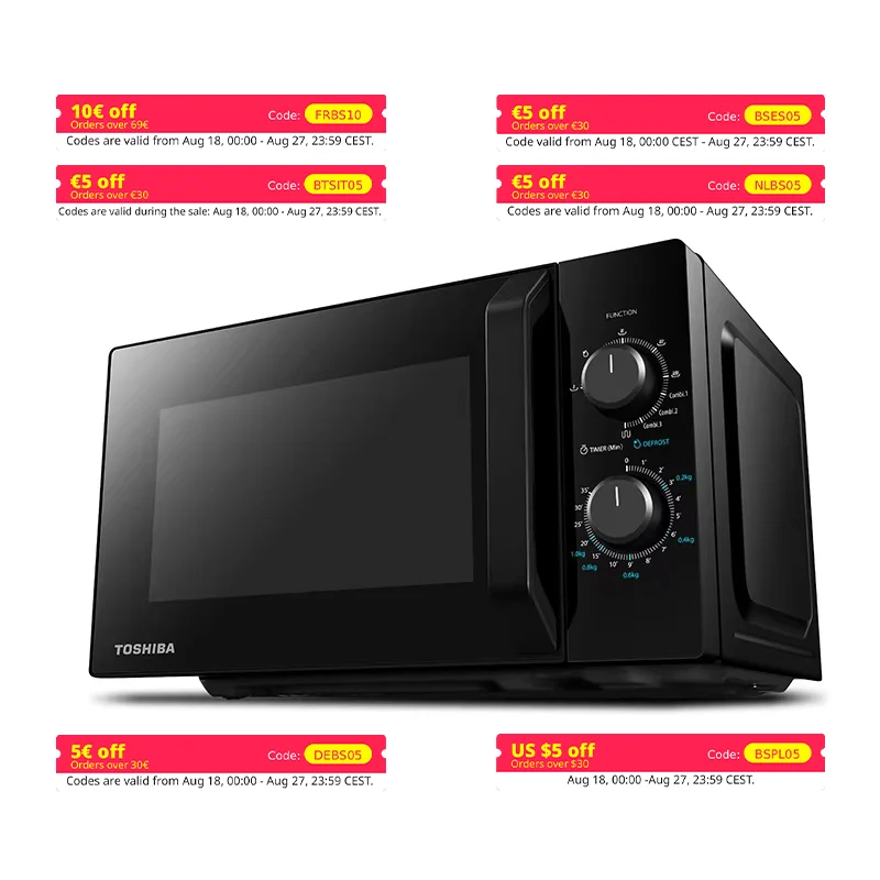 Kuchenka mikrofalowa Toshiba z chrupiącym grillem i funkcją łączenia, 5 poziomów mocy, moc grilla 1000 W, czarna