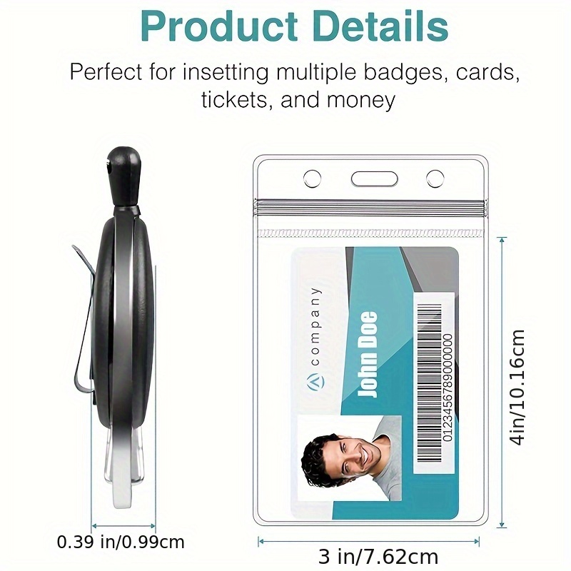 Retractable ID Badge Holder with 360° Swivel Clip, Belt Carabiner, Keychain Ring & Snap Hook, PVC Reel Strap 3/5PCS Lanyard