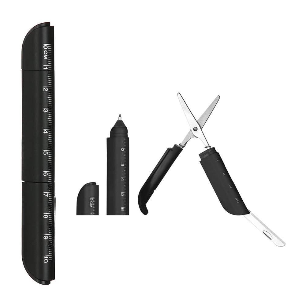 Creative Multifunction Ballpoint Pen with Folding Scissors Knife Ruler Candy Color Pens for Writing Office School Stationery