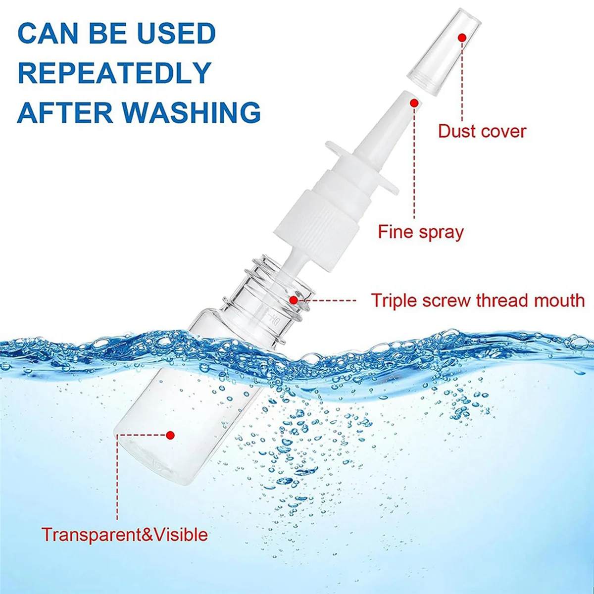 A72P 40Pcs Nasal Bottle, 10ML Clear Small Empty Nose Bottle Reusable Fine Mist Sprayers for Travel