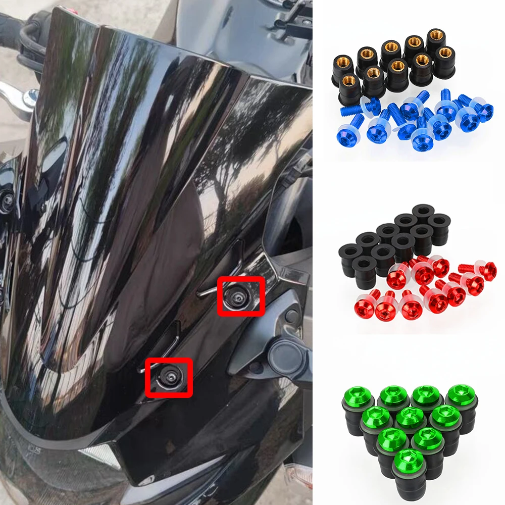 Juego de tuercas de tornillo de parabrisas, Kit de pernos de parabrisas para Yamaha YZF R1 R6 FZS 1000 YZF-R1 YZF R6 R3 R1 R7 YZFR6 YZFR3 YZFR1 YZFR7, 10 Uds.