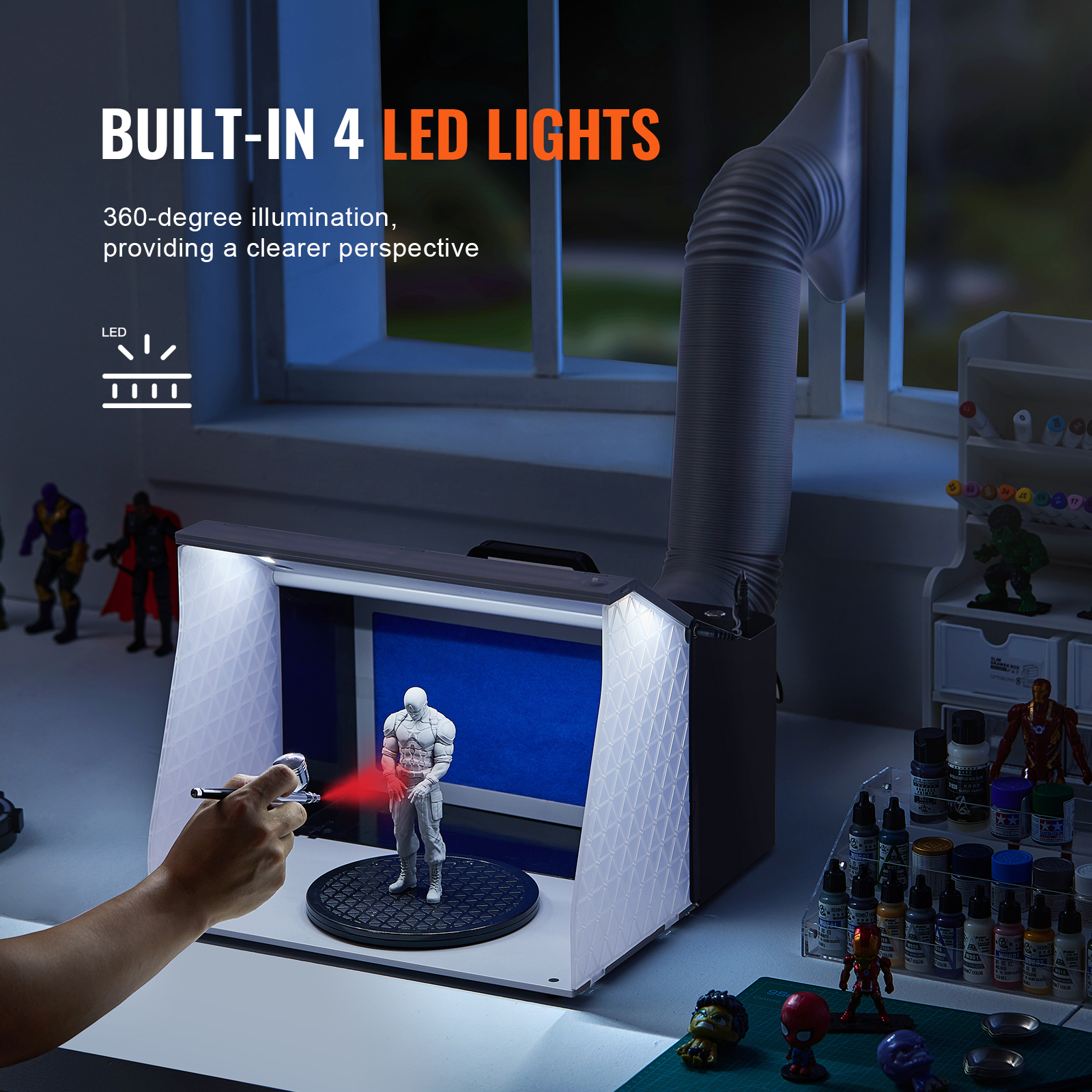 SucceBuy Airbrush Spray Booth Portable Hobby Airbrush Paint Spray Booth Kit with 4 LED Light Powerful Dual Exhaust Fans