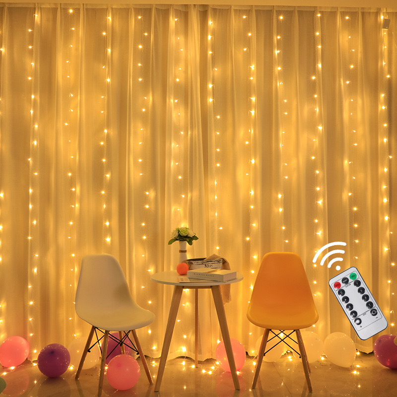 Curtain Light for Party/Wedding/Festival/Christmas,Window Blinking String Light for Bedroom/Living Room,USB Plug with 8 Modes