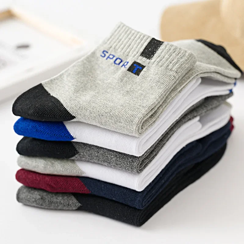 Calcetín de algodón para hombre, deporte, transpirable, suave, con letras, zapatillas de deporte a la moda, medias de tubo medio de alta elasticidad, toalla Sox para correr en verano