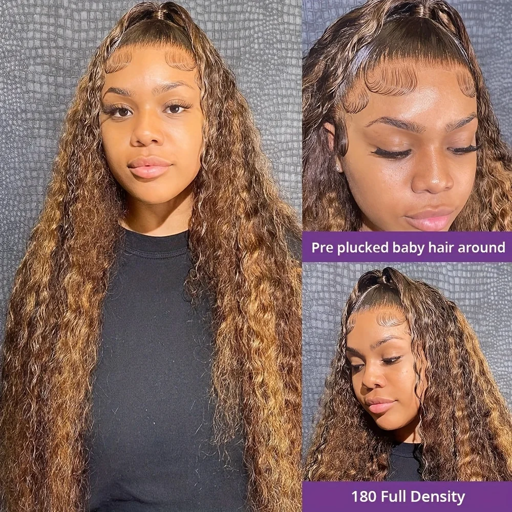13x6 Curly วิกผมผมมนุษย์น้ําผึ้งสีบลอนด์ Ombre 13x4 บราซิลสีน้ําตาล Deep Water Wave Hd Frontal Highlight Bob วิกผมลูกไม้ด้านหน้า