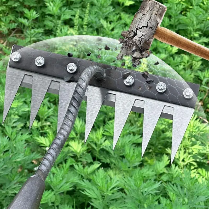 5/6/7/8 Teeth Garden Weeding Rake Carbon Steel Removable Rake Soil Hoe Agricultural Straw Rake Multi Purpose Weeding Tools