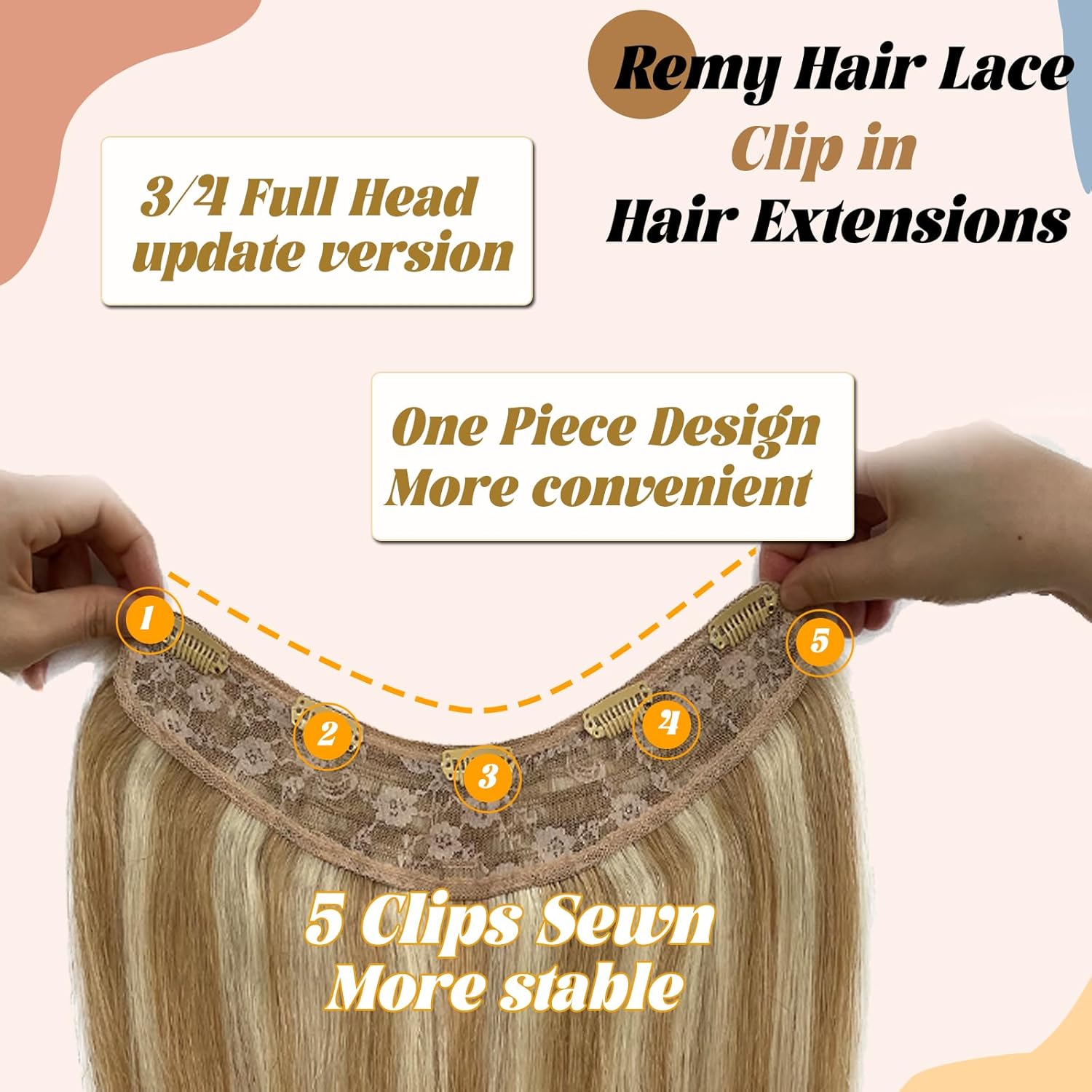 Highlight #8/613-Extensions de Cheveux 100% Humains Lisses, 5 Clips, 100g par Ensemble, Tête Complète, 1 Pièce