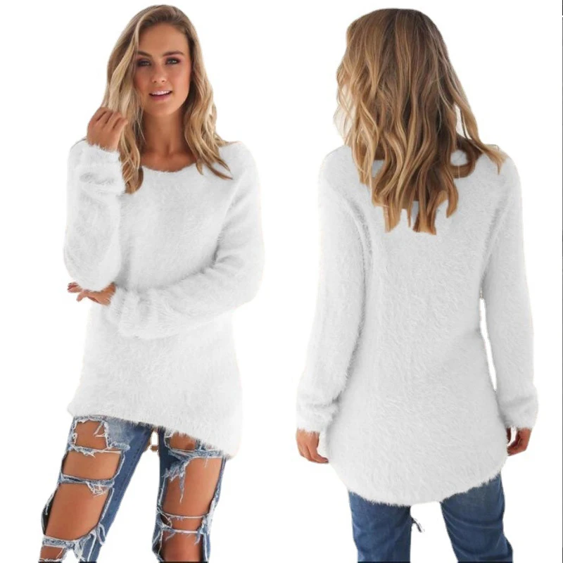 2025, Plus Größe Frauen Warme Pullover Einfarbig O Hals Lose Gestrickte Pullover Lange Pullover Casual Bluse Dame Oversize Kleidung