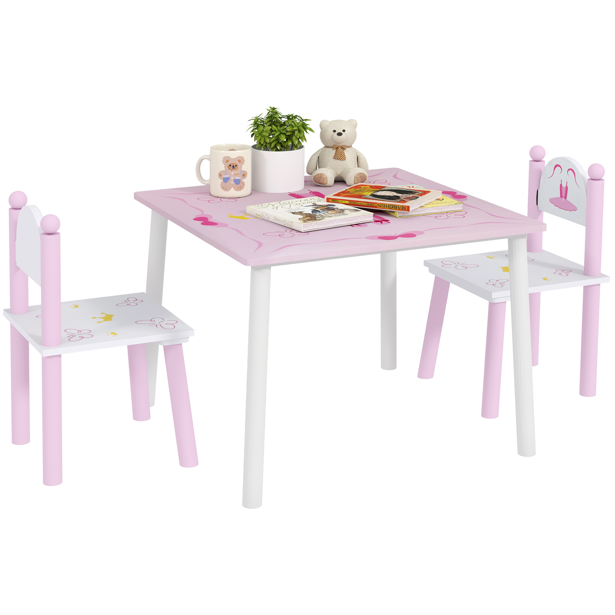 AIYAPLAY Princess Design Toddler Table and Chair Set for Activity, Art, Drawing, for Playroom, Nursery, Pink