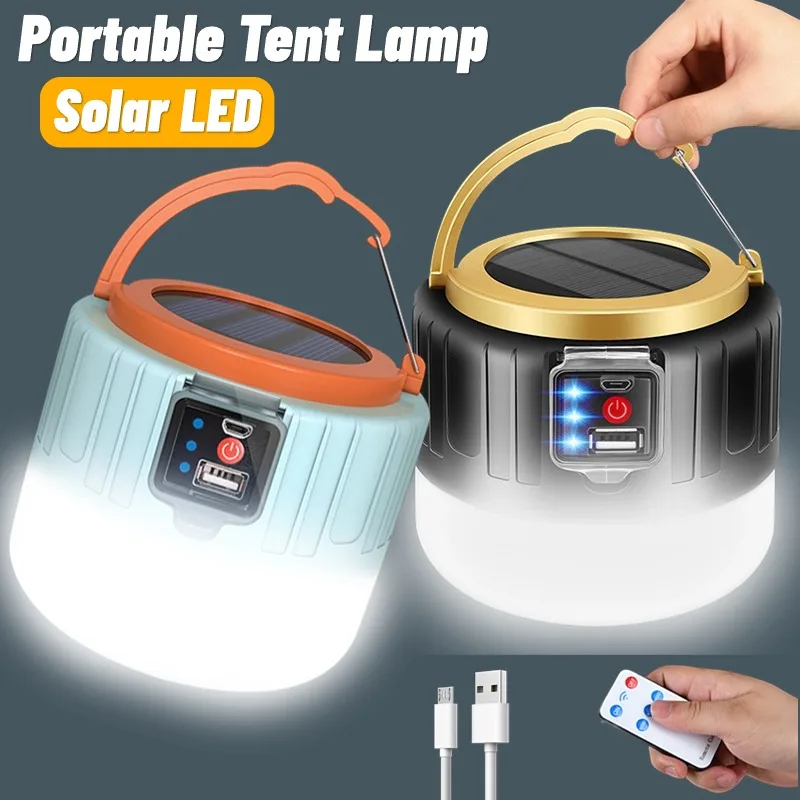 Portable LED Solar Camping Light Waterproof Tent Lamp Rechargeable Lanterns Outdoor Emergency Lights Market Energy Saving Bulb