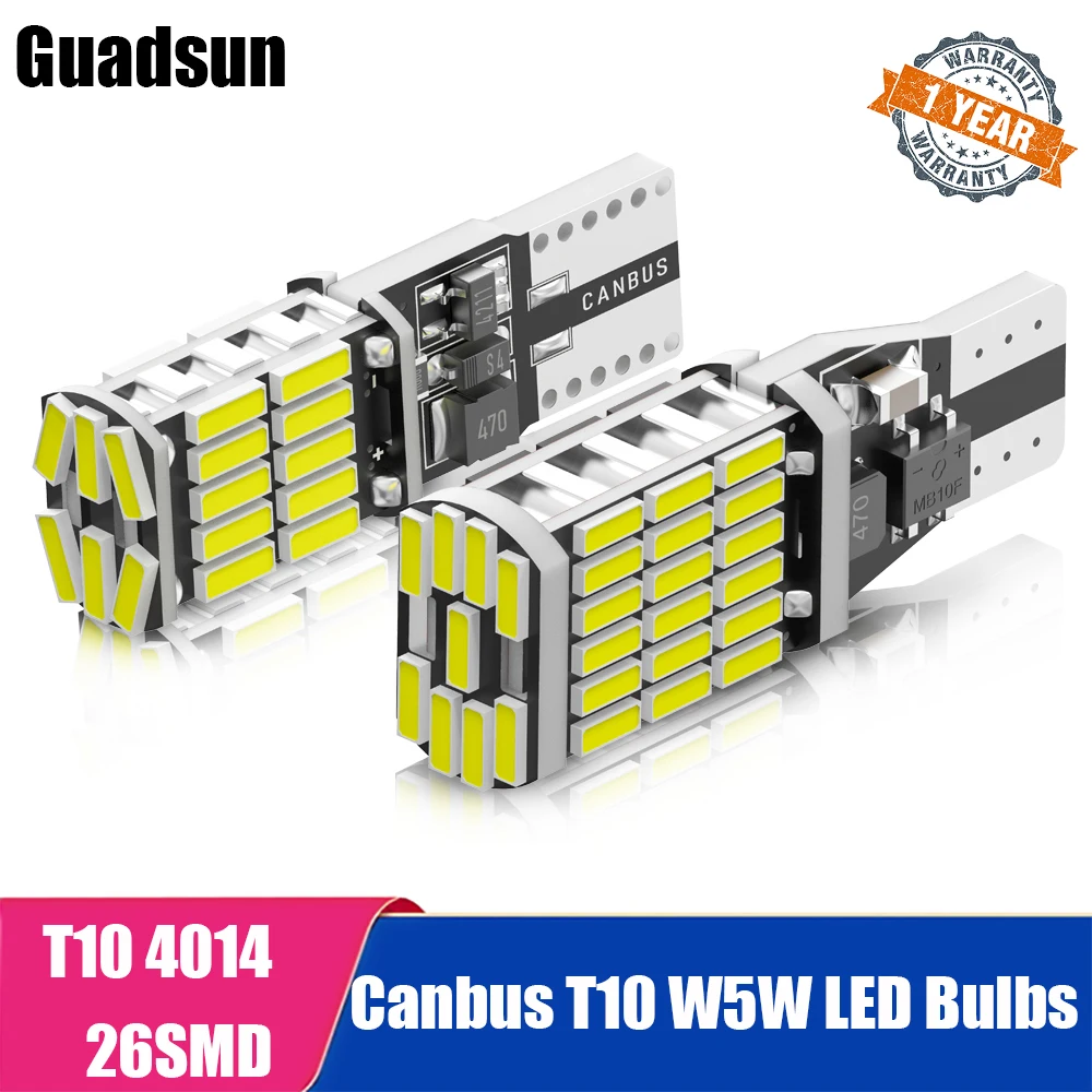 Bombilla LED canbus de alta potencia para coche, DE ANCHO AUTOMÁTICO Lámpara de lectura, color blanco, rojo, ámbar, 12V, 2 piezas, 4014, 26SMD, T10, W5W