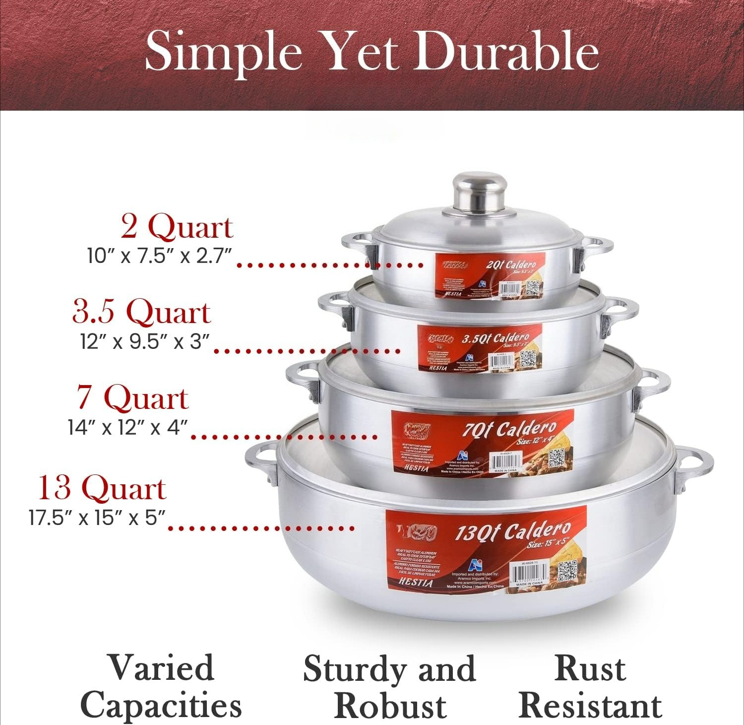 8-Piece Aluminum Caldero Set Durable Nonstick Stock Pots with Lids, Versatile Dutch Oven Cookware for Everyday Home Cooking