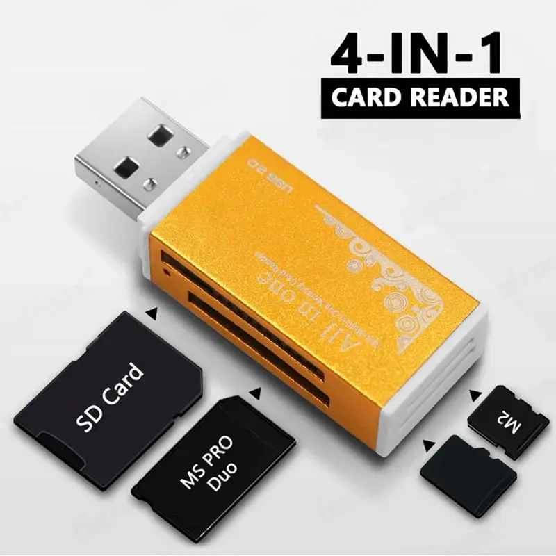 SD Card Reader 4 In 1 Ports USB2.0 Memory TF Card SDHC MMC/RS MMC PRO/MS DUO M2 Adapter For Laptop Desktop PC Computer Camera