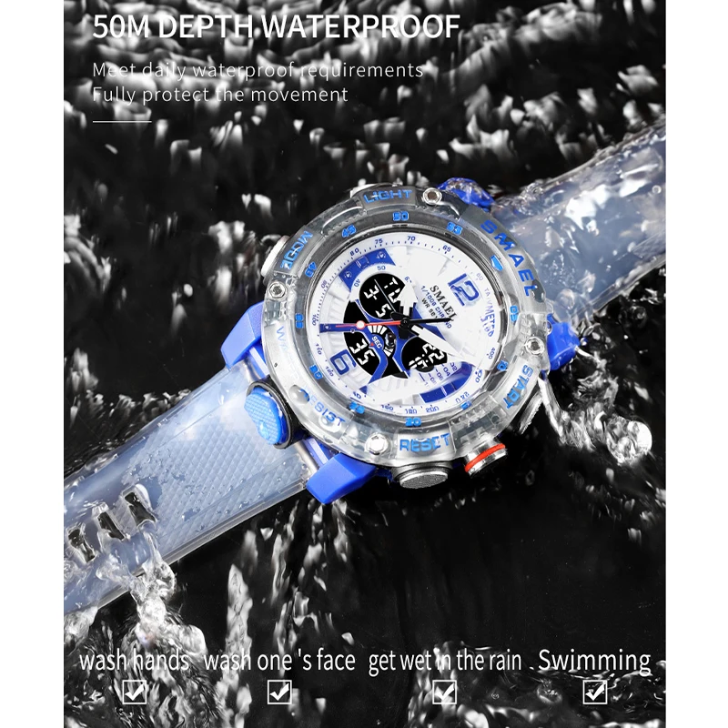 Relojes deportivos impermeables SMAEL reloj masculino pantalla LED Digital cronómetro analógico de cuarzo moda verde naranja reloj 8058 hombres reloj