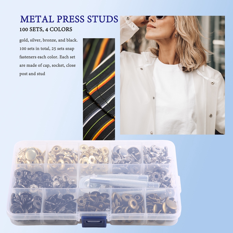ชุดกระดุมสแน๊ปหนัง100ชุดกระดุมแบบกดกระดุมโลหะ12.5มม. สแนปหนัง4สีสำหรับเสื้อผ้ากระเป๋า