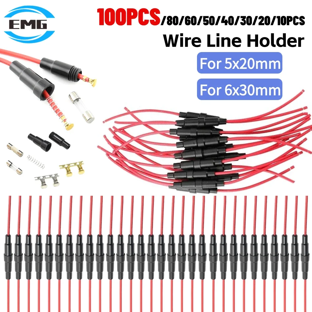 Portafusibles de vidrio de impacto rápido, 10-100 unidades, evitando cortocircuitos, porta cables, 5x20/6x30mm, portafusibles de tubo de vidrio, piezas de automóvil
