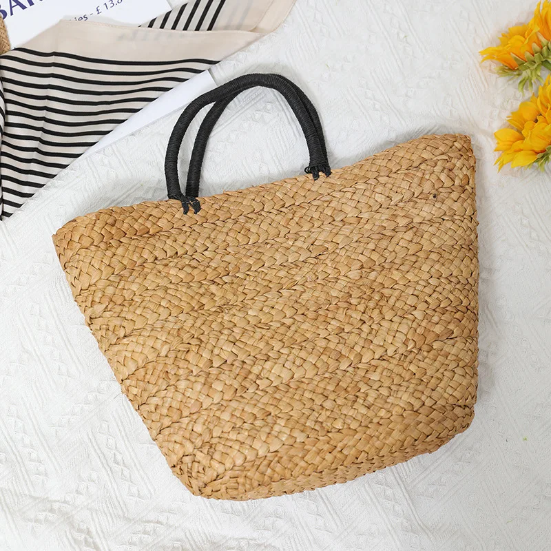 New Style Retro Webbing Decorated Wheat Straw Straw Bag Travel Beach Handbag