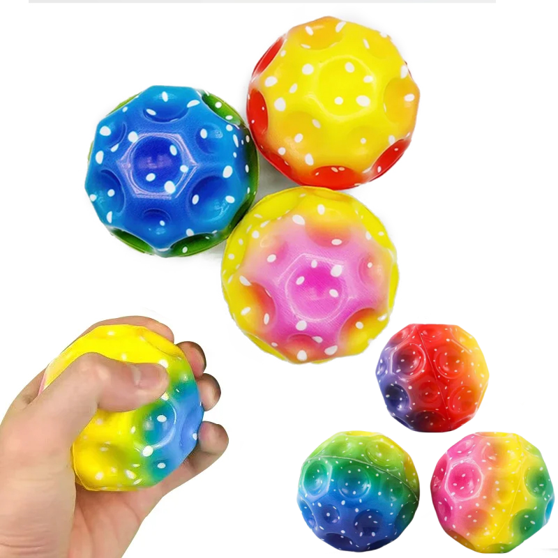 12Pcs Colorful High Resilience Hole Ball Toy Soft Bouncy Ball Anti Fall Moon Shape Porous Extreme  for Kids Outdoor Games Toys