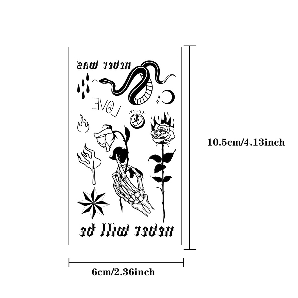 男性と女性のための一時的な入れ墨のステッカー,小さなシンボル,花,頭蓋骨,ボディーアート,偽の首,手作り,10個