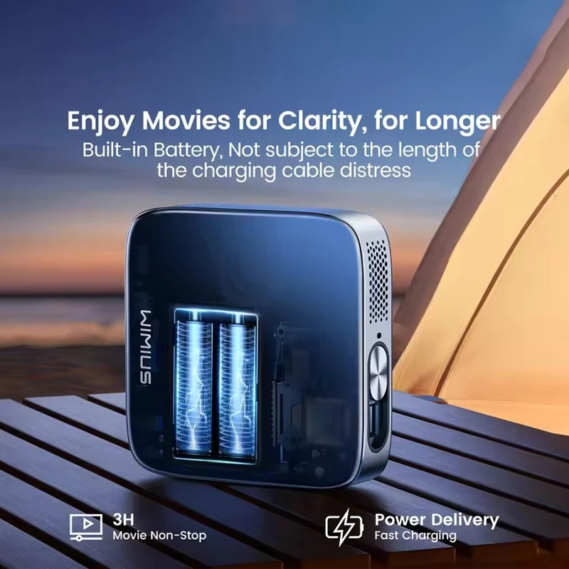 WiMiUS Mini Projector Android 11.0 DLP Projector Rechargeable Ultra Short Throw WiFi Bluetooth Projector FHD 1080P Support