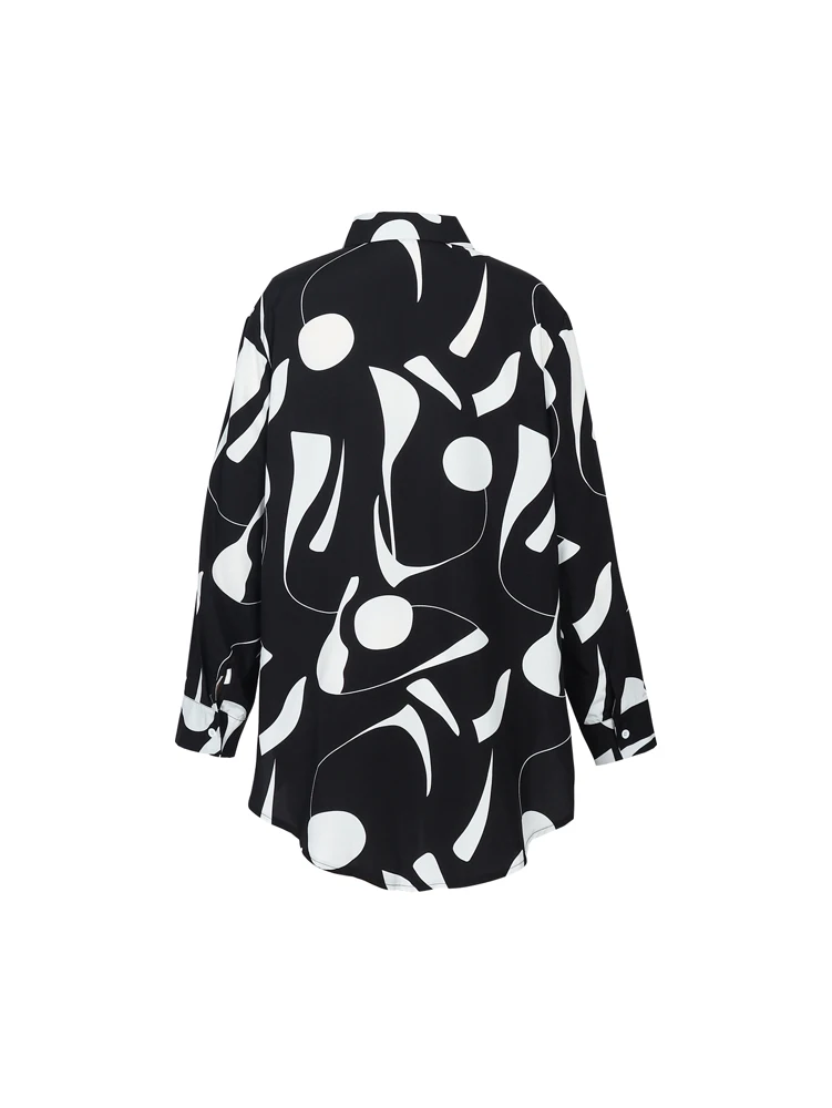 Plus Size Langarm-Modehemd, Schwarz und Weiß, Spleißen, Farbblock, Hemdkragen, lässig, Pendler, 2025, Neu