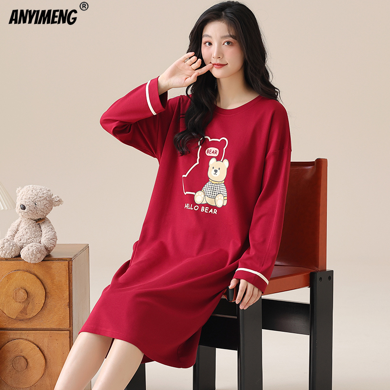 M-5XL Plus Größe Herbst Frühling Frauen Lange Nachthemden Pullover Lose Bh Gepolsterte Sleep Casual Baumwolle Nachthemd Freizeit Hemd