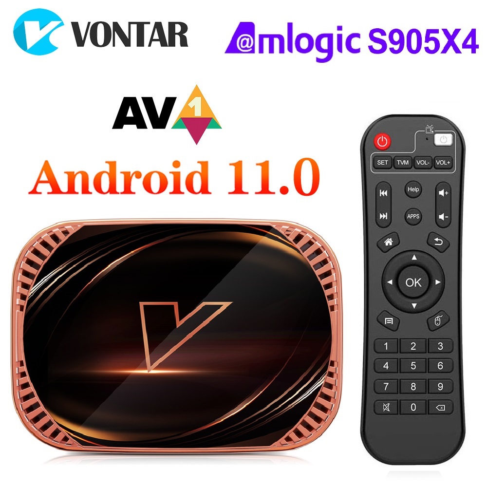 VONTAR-Dispositivo de TV inteligente X4, decodificador con Android 11, Amlogic S905X4, 4GB, 128 GB, 32GB, 64GB, Wifi, BT, AV1, reproductor multimedia, 4K, 1000M