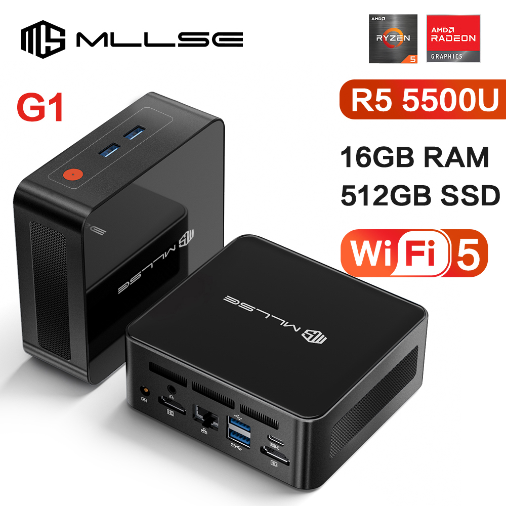 MLLSE G1 Mini PC AMD Ryzen5 5500U DDR4 16GB RAM 512GB ROM WiFi-5 BT4.2 Windows 11 Pro ordenador de escritorio Mini Pc trabajo