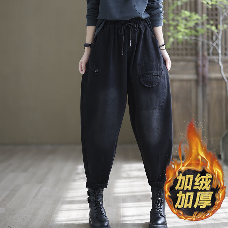 검정색 데님 팬츠 하이웨이스트 긴바지 검정색 스트레이트 랜턴 여성용 빅사이즈 빅사이즈 데님 팬츠 데님 바지 데님 팬츠
