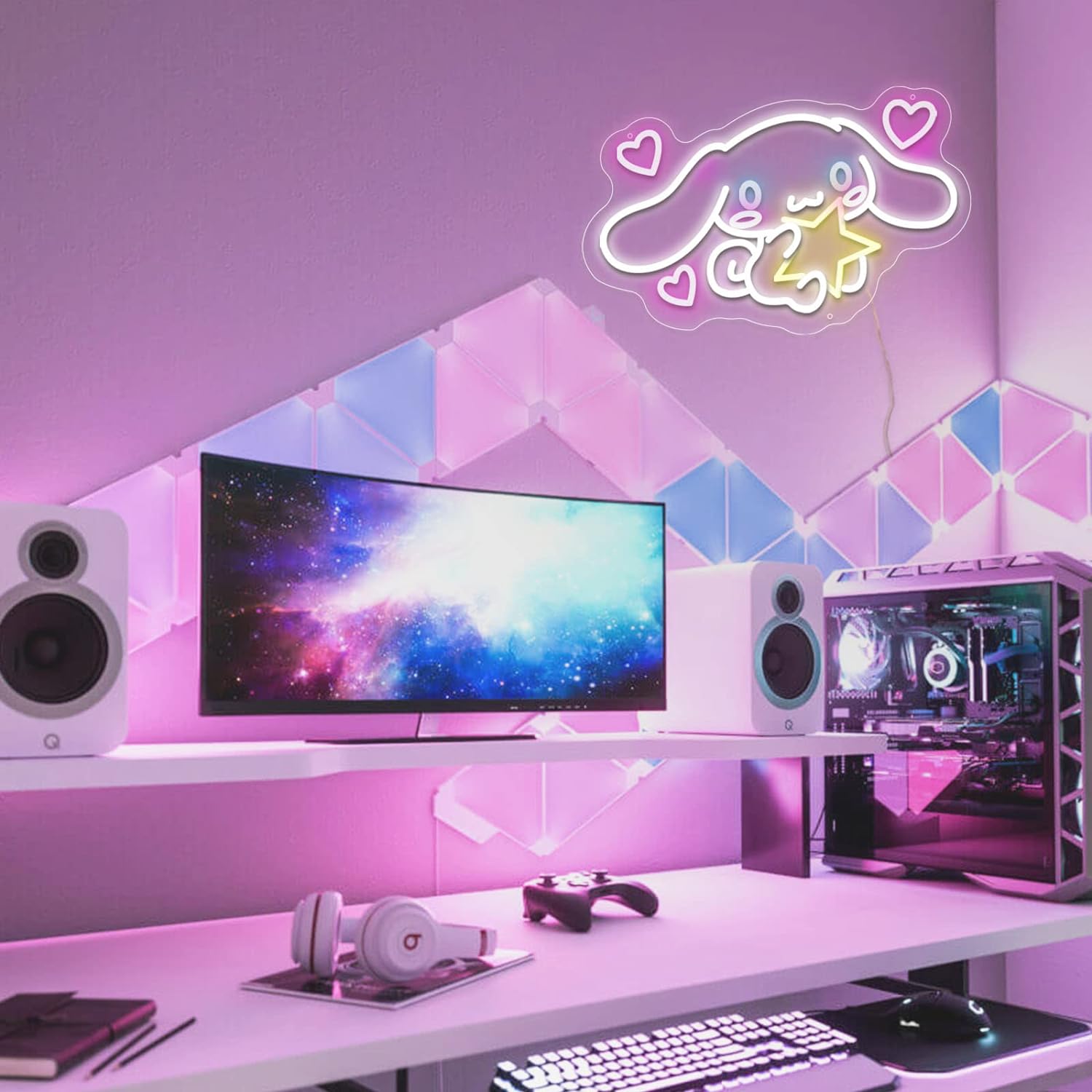 Cinnamoroll 네온 사인 침실 게임 룸 아파트에 대한 귀여운 LED 네온 일본 만화 캐릭터 개 홈 룸 장식 어린이를위한 선물