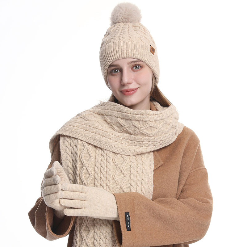 Вязаный шарф, перчатки, шапки, комплект из трех предметов для женщин, зимние утолщенные теплые шапочки, шапки, уличная морозостойкая шапка, шарф, комплект перчаток