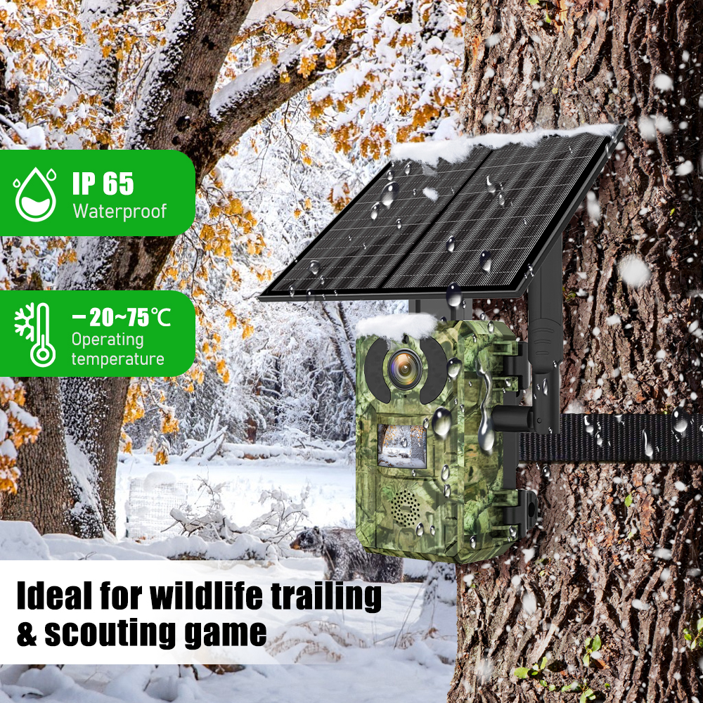 EU 4G Cellular 4MP 2K Battery Solar PIR Motion Activated Wildlife Hunting Trail Camera IP65 Outdoor Night Vision No Red Exposure