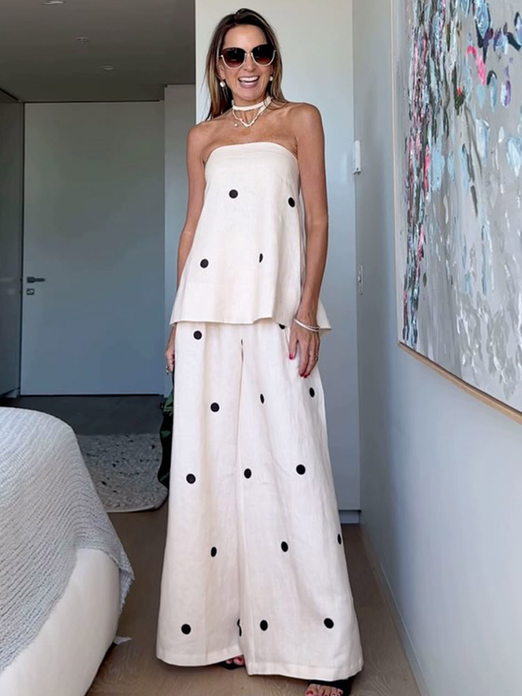 女性用2ピースプリント衣装,カジュアルパンツセット,ノースリーブ,ホルタートップ,スリット,ワイドレッグ,ルーズフィット,女性用ファッション,新しいコレクション2020