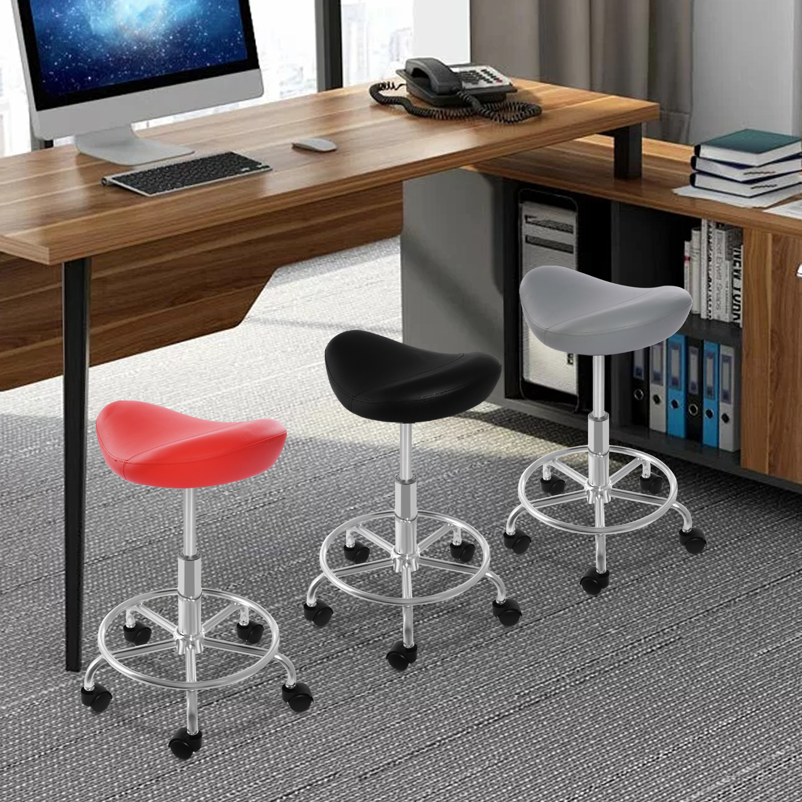 Hebe-Sattelhocker für Büro, Spa, leicht zu reinigen, ergonomisch, verstellbarer rollender Sattelhocker für Heimstudien/Wohnzimmer
