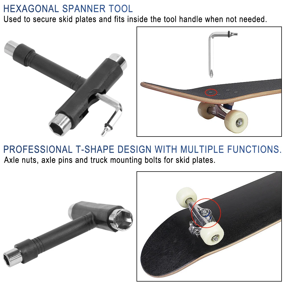 T forma ferramentas de skate chave multifuncional mtb bicicleta scooter elétrico snowboard chave ferramenta ajuste acessórios
