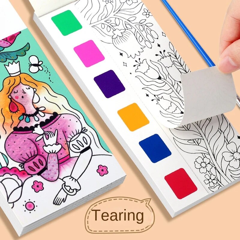 1 個子供の水彩ぬりえブック学生ぬりえと描画ブック描画内蔵水彩ペイントペン