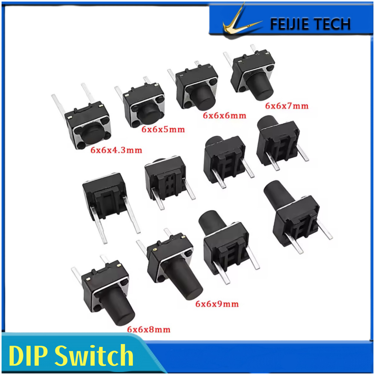 20/50/100 Uds Micro interruptor táctil interruptor DIP de tacto momentáneo 2 pines 6x6mm interruptor de botón Micro táctil alto 5mm 6mm 7mm 8mm 9mm