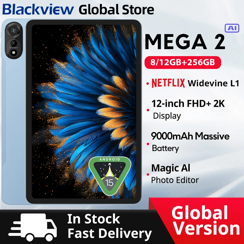 【Brand+】Blackview MEGA 2 Android 15 Tablet 12 inch 2K Display 36(12+24)GB 256GB Unisoc T615 9000mAh Battery Widevine L1 Pad PC