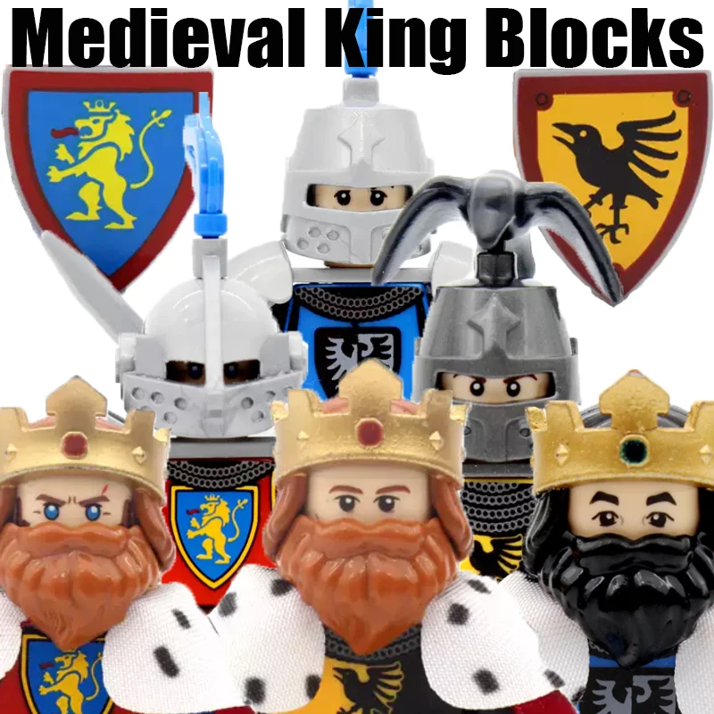 MOC Medieval King Building Blocks Army Castle Crow Red Lion Black Eagle Knight Soldier Figures Swords Shield Weapon Bricks Toys