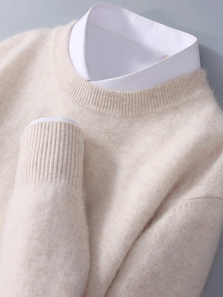 ใหม่ Mink CASHMERE เสื้อกันหนาวผู้ชาย Crewneck หลวมสีทึบ CASHMERE undercoat ธุรกิจเยาวชนถัก undercoat เสื้อกันหนาว
