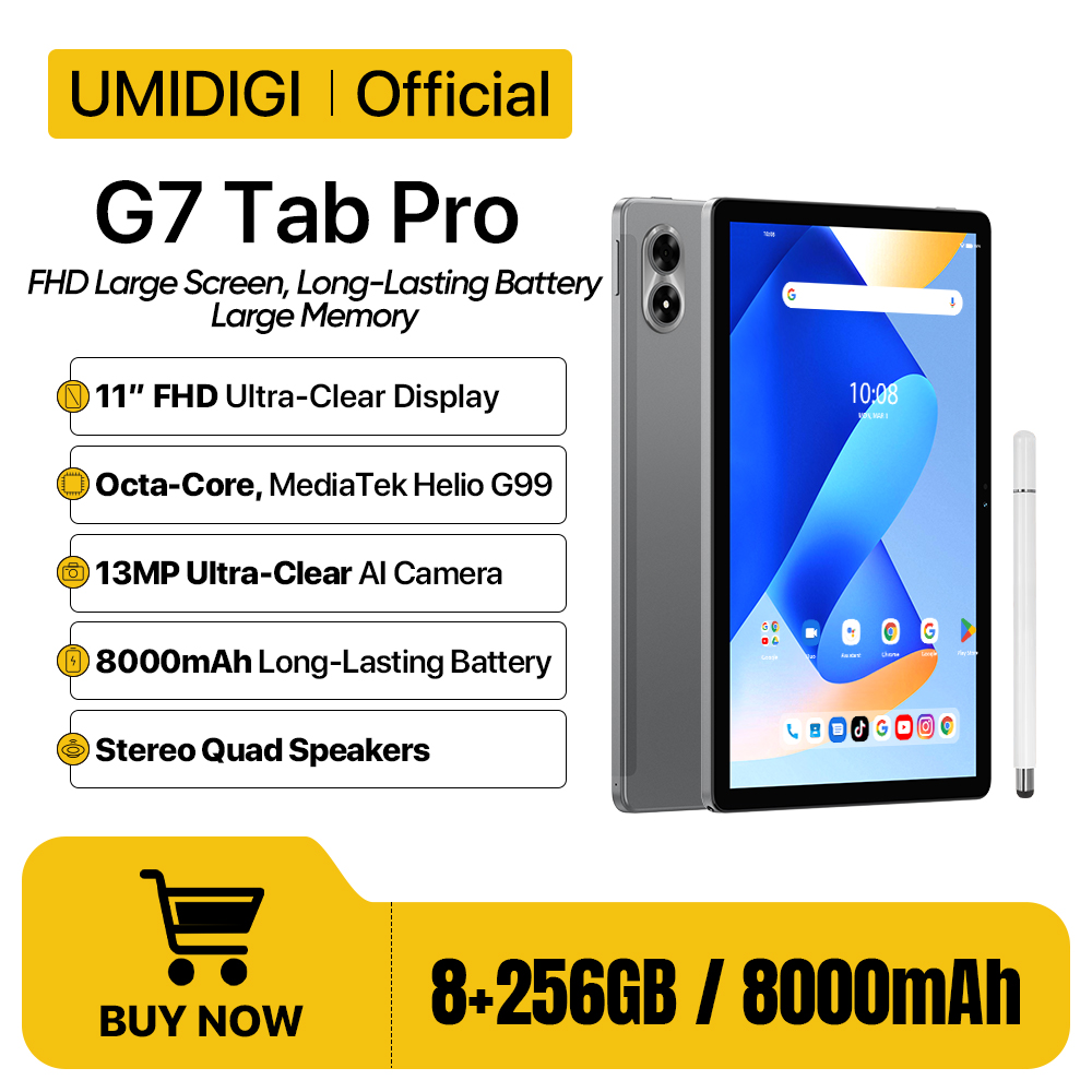 UMIDIGI G7 Tab Pro タブレット MTK Helio G99 8 コア 11 "FHD 8 + 8GB 256GB 8000mAh 大容量バッテリー 18W 充電 13MP クアッドスピーカー SIM カード