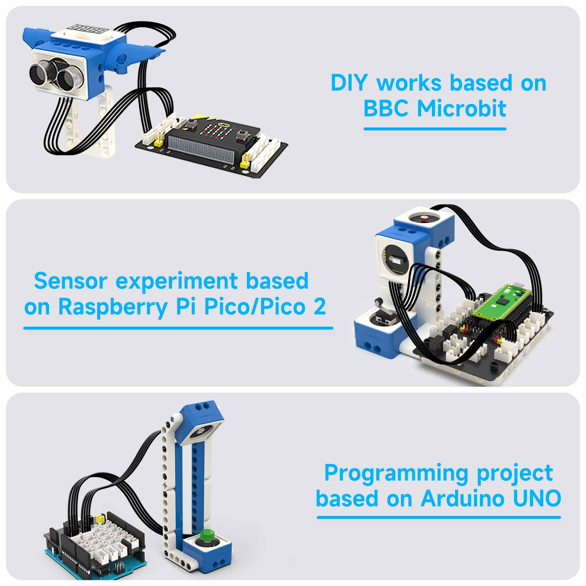 Kit de módulo de sensor de bloco de construção com som de sensor de luz infravermelha ultrassônica compatível com MicroBit V2 V1.5 Raspberry Pi Pico