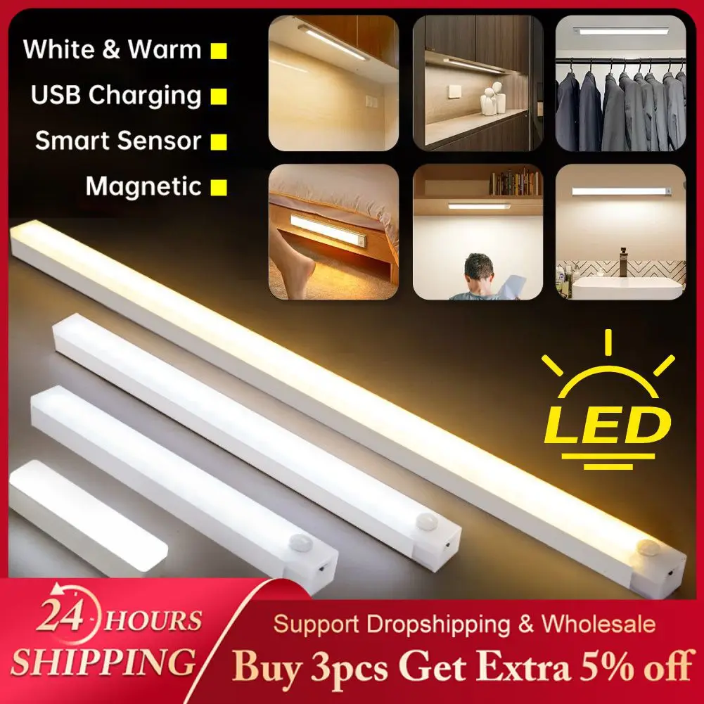 Luz LED nocturna con Sensor de movimiento para el hogar, lámpara recargable por USB para armario, cocina, dormitorio, iluminación del hogar