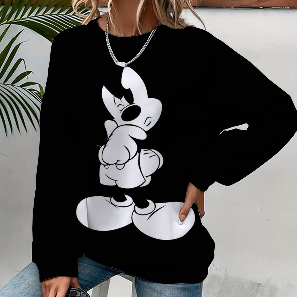 Ropa deportiva informal urbana para mujer con capucha con estampado de dibujos animados de Mickey Mouse, suéter suelto y suave, sudadera de lana con cuello redondo